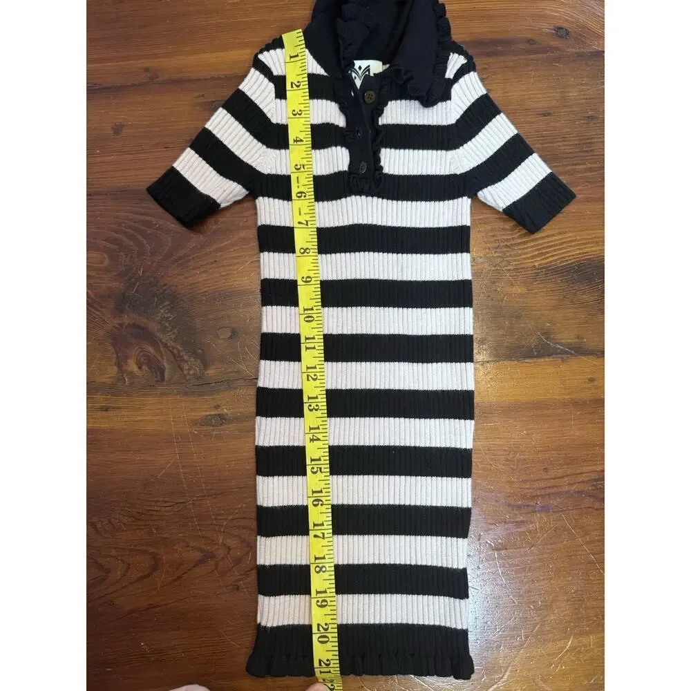 Milly Minis Girls Ribbed Striped Ruffle-Trim Polo Dress Size 4/5